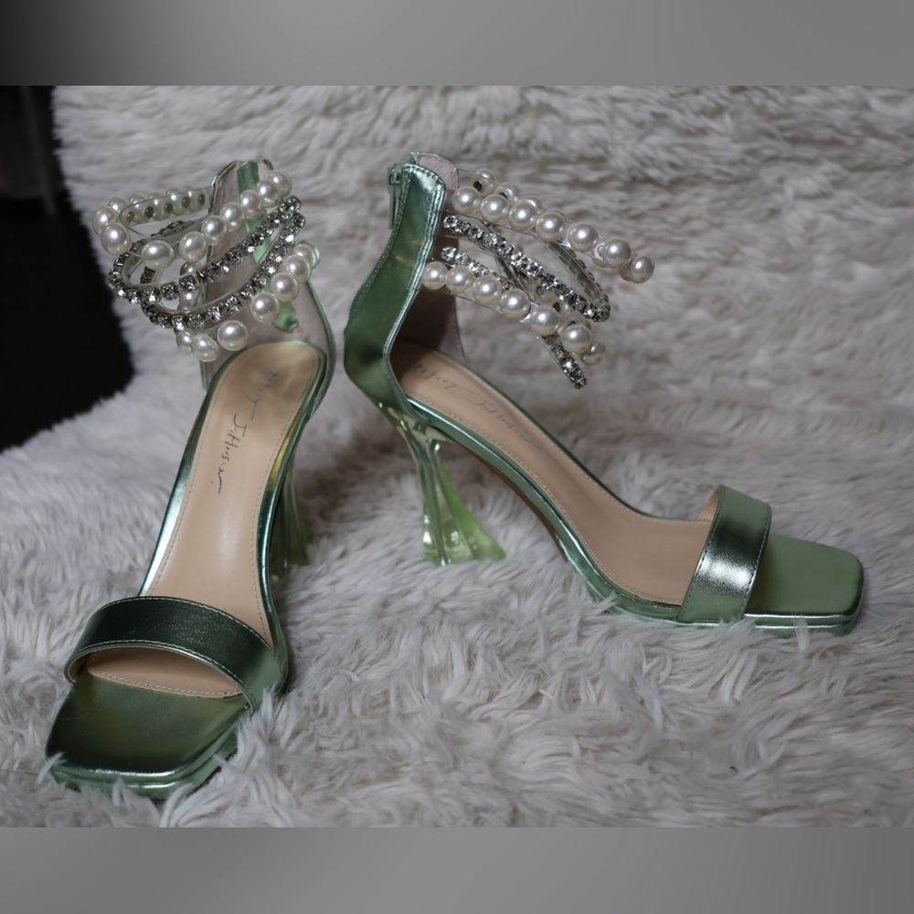 💚 Betsy Johnson Prom 4” Heels With Pearl And Rhinestone Straps - Green, 8.5 💚
